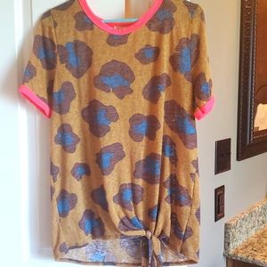 BiBi Mustard Leopard-Spot Short Sleeve Tee with Pink Trim